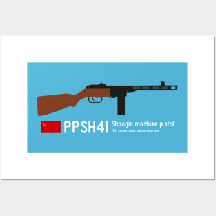 PPSH41 Shpagin machine pistol Historical 1941 Soviet Union machine gun USSR white. Posters and Art